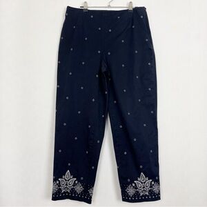 Talbots Petites Navy Blue Ankle Pants High Rise Size 14P Side‎ Zipper Paisley